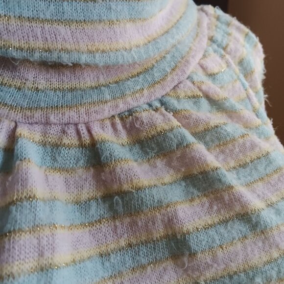 Vintage 1970s Dig It Striped Gold Thread Turtleneck Sweater M Pastel Pink - Picture 4 of 8
